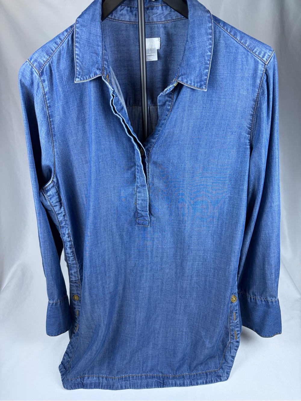Chicos Denim Blue Long Sleeve Tunic Shirt